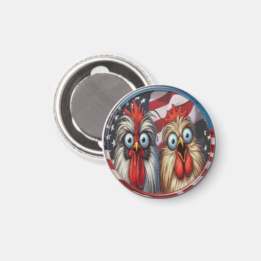 "Patriotic Silkie Chickens" Funny Magnet マグネット (正面/裏面)