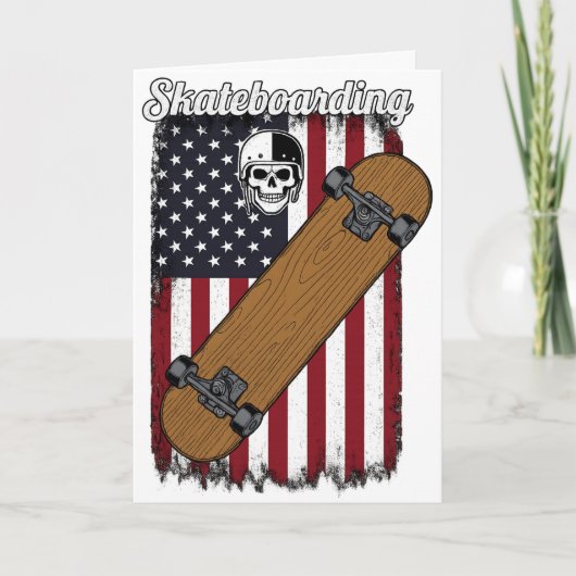 Patriotic Skateboarding USA Flag & Skull Sports カード (正面)