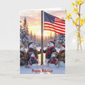 Patriotic Snowman Family With American Flag カード (黄色い花)