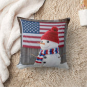 Patriotic Snowman With American Flag クッション (ブランケット)