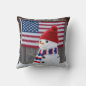 Patriotic Snowman With American Flag クッション (裏面)