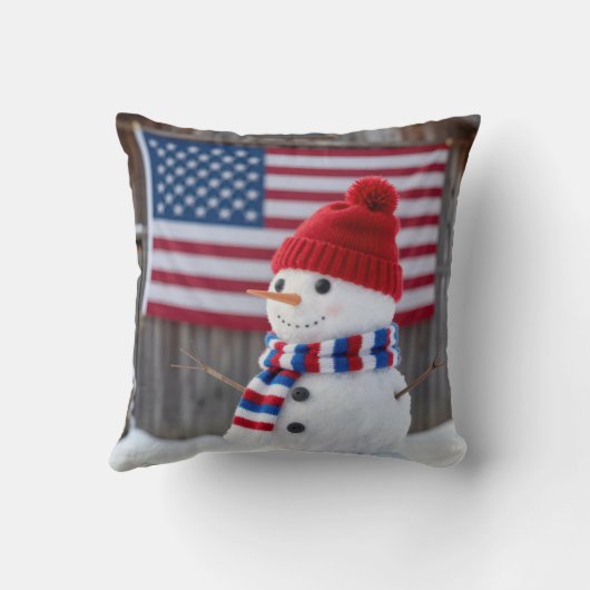 Patriotic Snowman With American Flag クッション (裏面)
