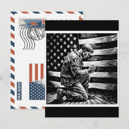 Patriotic Soldier Holding US Flag Postcard シーズンポストカード