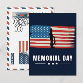Patriotic Soldier Holding US Flag Postcard シーズンポストカード