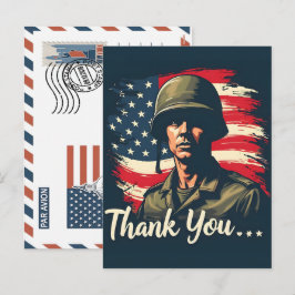 Patriotic Soldier Holding US Flag Postcard シーズンポストカード