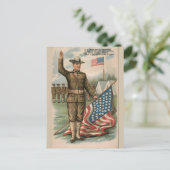 Patriotic Soldier Holding US Flag Postcard シーズンポストカード (スタンド正面)