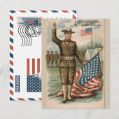 Patriotic Soldier Holding US Flag Postcard シーズンポストカード (正面/裏面)