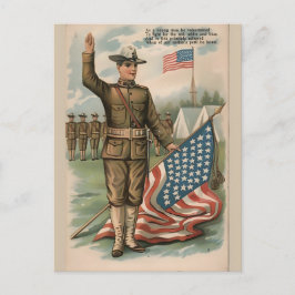 Patriotic Soldier Holding US Flag Postcard シーズンポストカード