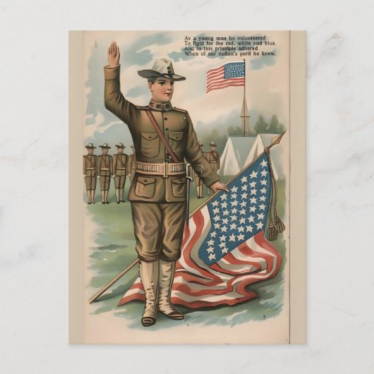 Patriotic Soldier Holding US Flag Postcard シーズンポストカード (正面)