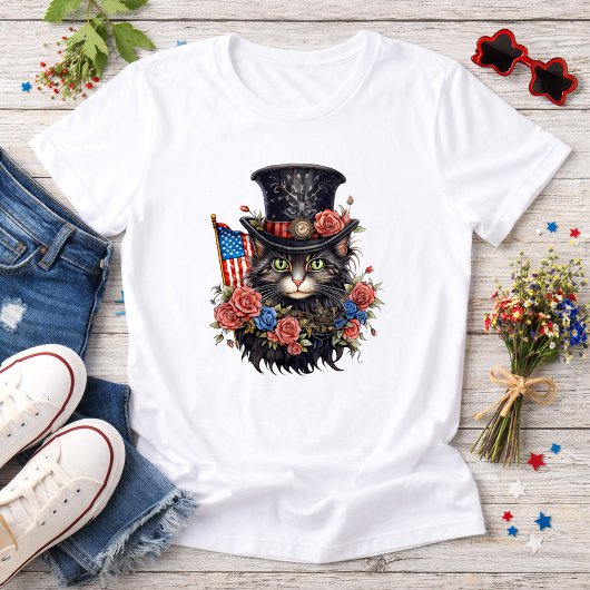 Patriotic Star Spangled Cat トライブレンドＴシャツ