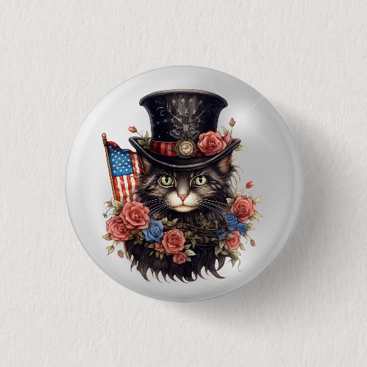 Patriotic Star Spangled Cat 缶バッジ (正面)