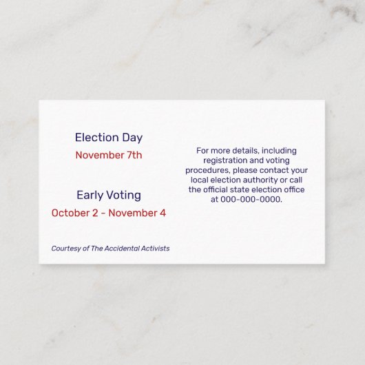 Patriotic Star Spangled Cat Vote 名刺 (裏面)