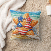 Patriotic Starfish in Beach Sand クッション (ブランケット)