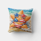 Patriotic Starfish in Beach Sand クッション (正面)