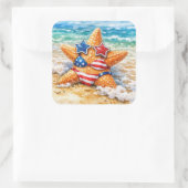 Patriotic Starfish in Beach Sand スクエアシール (バッグ)