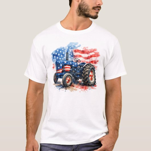 Patriotic Stars and Stripes Tractor Tシャツ (正面)
