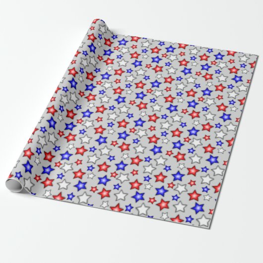 Patriotic Stars - Light Grey Wrapping Paper ラッピングペーパー (アンロールド)
