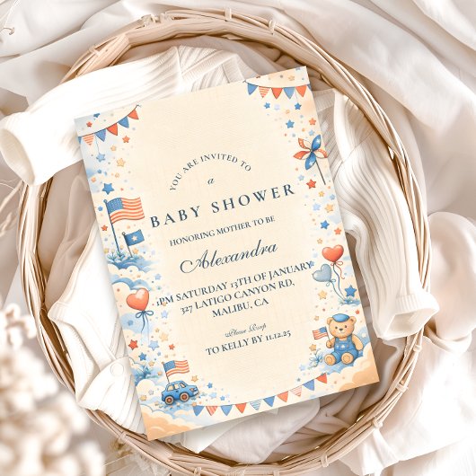 Patriotic Stars & Stripes Baby Shower 招待状