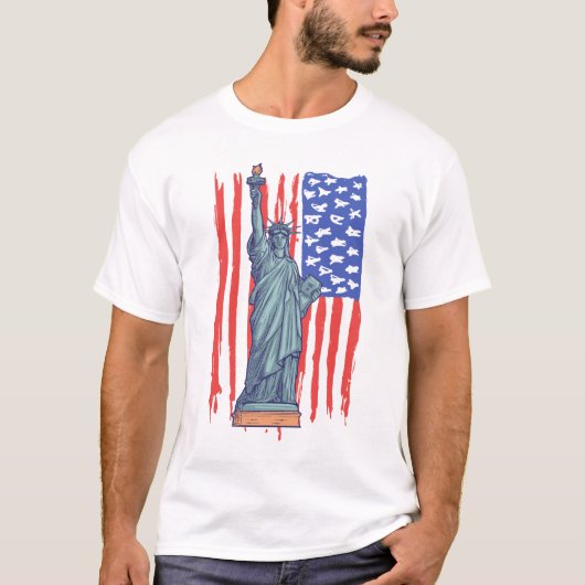 Patriotic Statue of Liberty American Flag NYC Desi Tシャツ (正面)