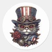 Patriotic Steampunk Cat with Goggles ラウンドシール (正面)