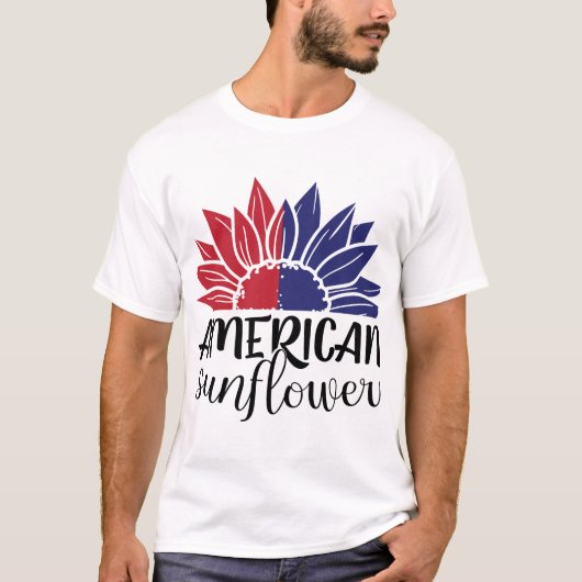 Patriotic Sunflower American Flag Colors T-Shirt Tシャツ (正面)