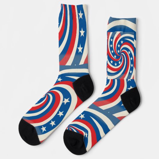 Patriotic Swirling Stars & Stripes Bold USA Pride ソックス (左)