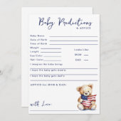 Patriotic Teddy Bear Red Blue Baby Predictions 招待状 (正面/裏面)