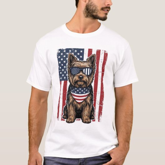 Patriotic Terrier Dog Vintage Flag Vector Design_1 Tシャツ (正面)