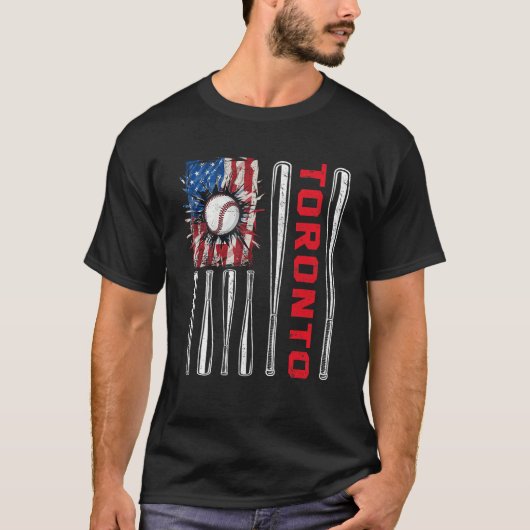 Patriotic Toronto Softball US American Flag Baseba Tシャツ (正面)