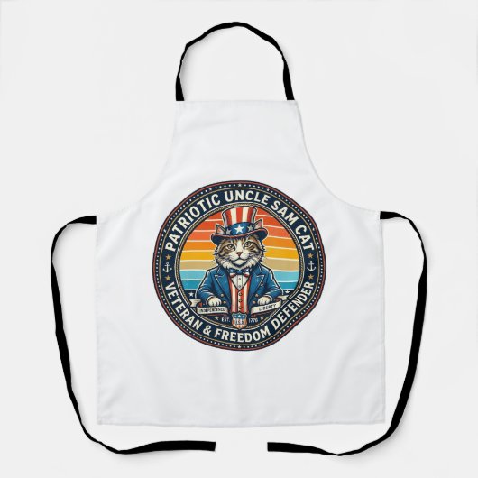 Patriotic Uncle Sam Cat Retro Sunset T-Shirt (2)_1 エプロン (正面)