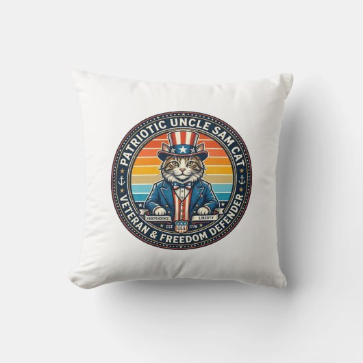 Patriotic Uncle Sam Cat Retro Sunset T-Shirt (2)_1 クッション (正面)