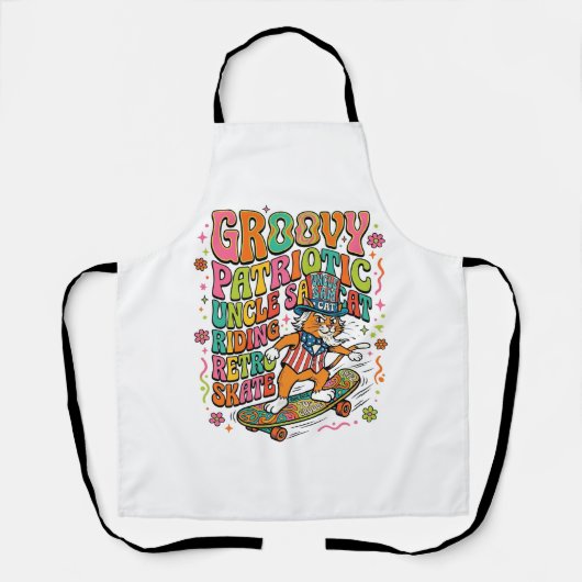 Patriotic Uncle Sam Cat Retro Typography T-Shirt ( エプロン (正面)