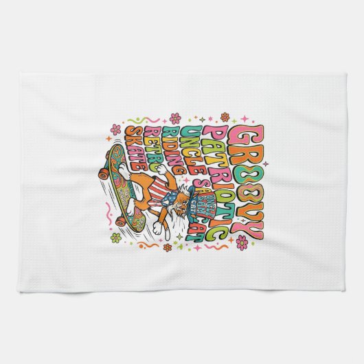 Patriotic Uncle Sam Cat Retro Typography T-Shirt ( キッチンタオル (横)