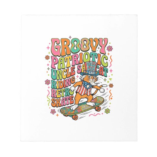 Patriotic Uncle Sam Cat Retro Typography T-Shirt ( ノートパッド (正面)