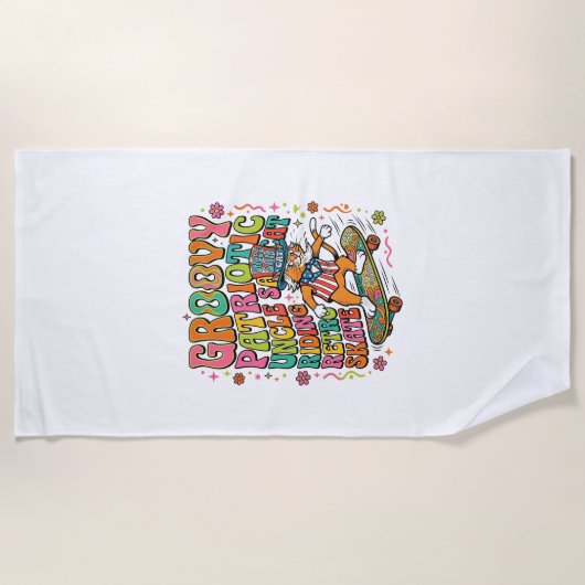 Patriotic Uncle Sam Cat Retro Typography T-Shirt ( ビーチタオル (正面)