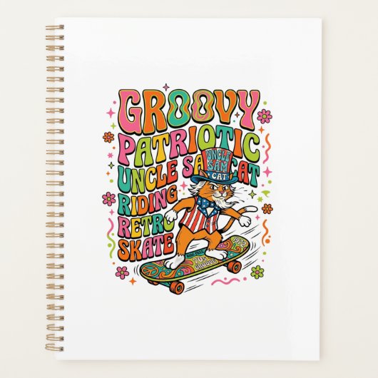 Patriotic Uncle Sam Cat Retro Typography T-Shirt ( プランナー手帳 (正面)