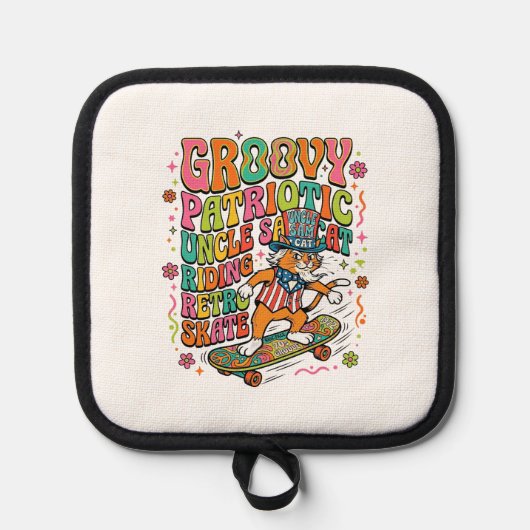 Patriotic Uncle Sam Cat Retro Typography T-Shirt ( 鍋敷き (正面)