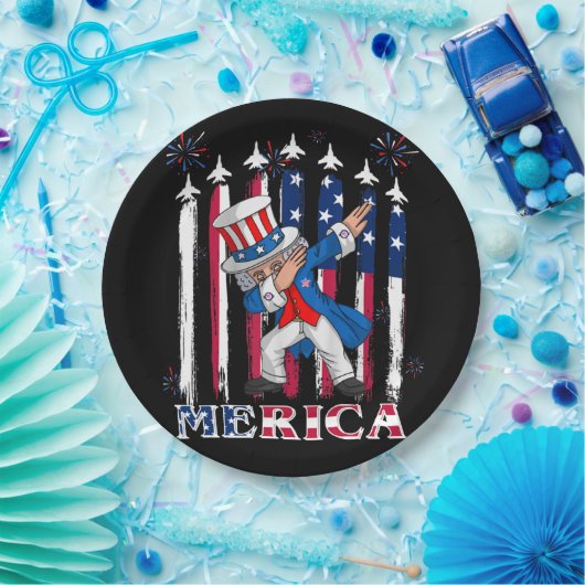 Patriotic Uncle Sam Dabbing 4th of July ペーパープレート (パーティー)