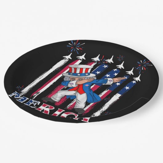 Patriotic Uncle Sam Dabbing 4th of July ペーパープレート (アングル)