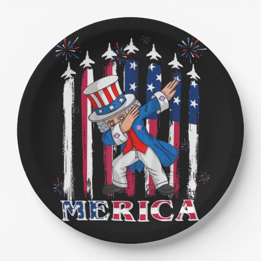 Patriotic Uncle Sam Dabbing 4th of July ペーパープレート (正面)