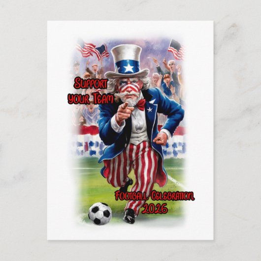 Patriotic Uncle Sam playing Soccer on a シーズンポストカード (正面)