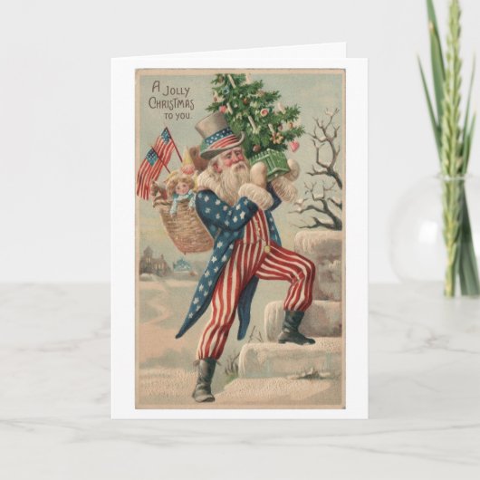 Patriotic Uncle Sam Vintage Christmas Card シーズンカード (正面)
