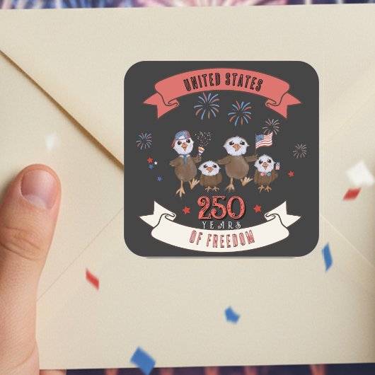 Patriotic US 250 Years of Freedom  Eagle Family スクエアシール