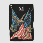 Patriotic US Flag And Eagle American Flag ゴルフタオル (正面)