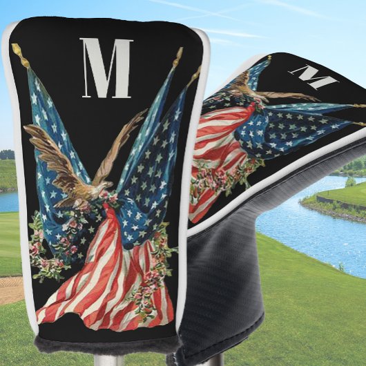 Patriotic US Flag And Eagle Custom Monogram ゴルフヘッドカバー