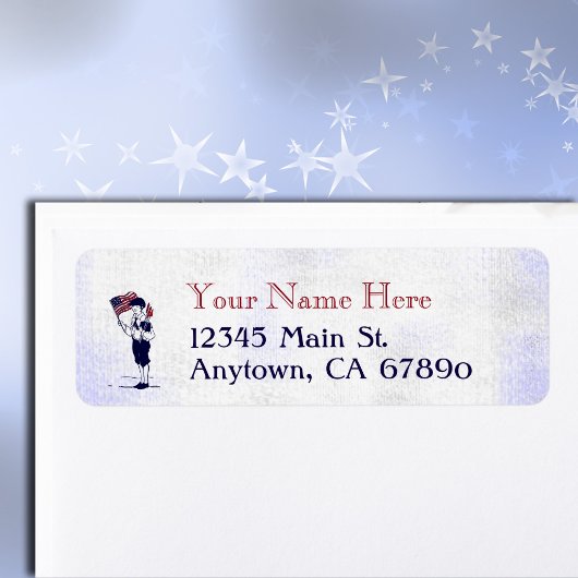 Patriotic US Flag and Fireworks Custom Address ラベル