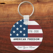Patriotic US Flag Custom Text Name キーホルダー (正面)