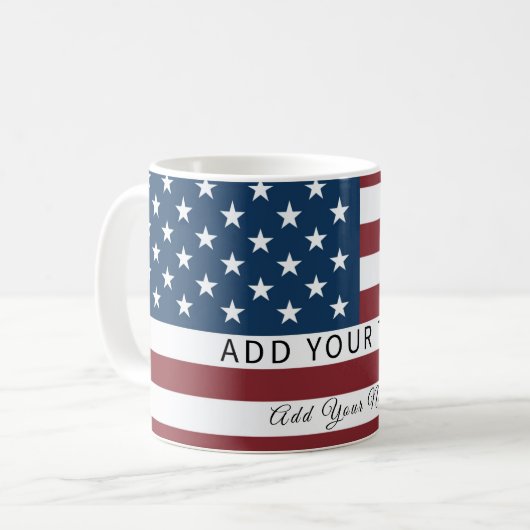 Patriotic US Flag Custom Text Name コーヒーマグカップ (正面左)