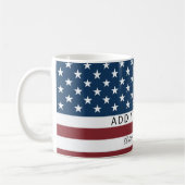 Patriotic US Flag Custom Text Name コーヒーマグカップ (左)