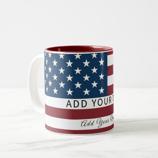 Patriotic US Flag Custom Text Name ツートーンマグカップ (正面左)